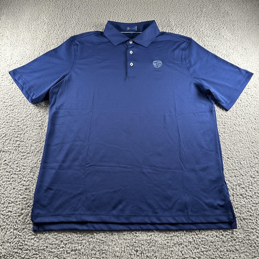 Stitch Golf Polo Shirt Mens L Blue Solid Knit Stretch Performance Pebble Beach